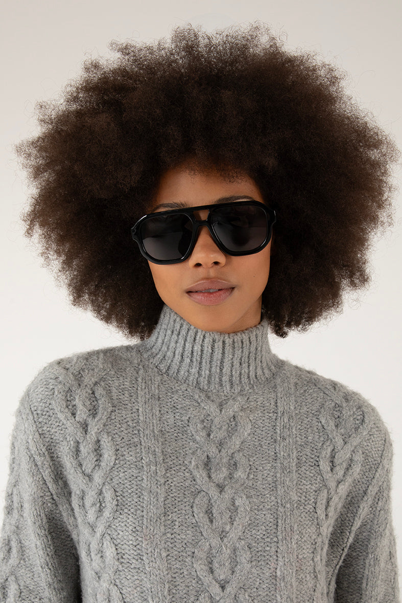 LIVY Aviator Style Recycled Sunglasses | Color: Black - variant::black