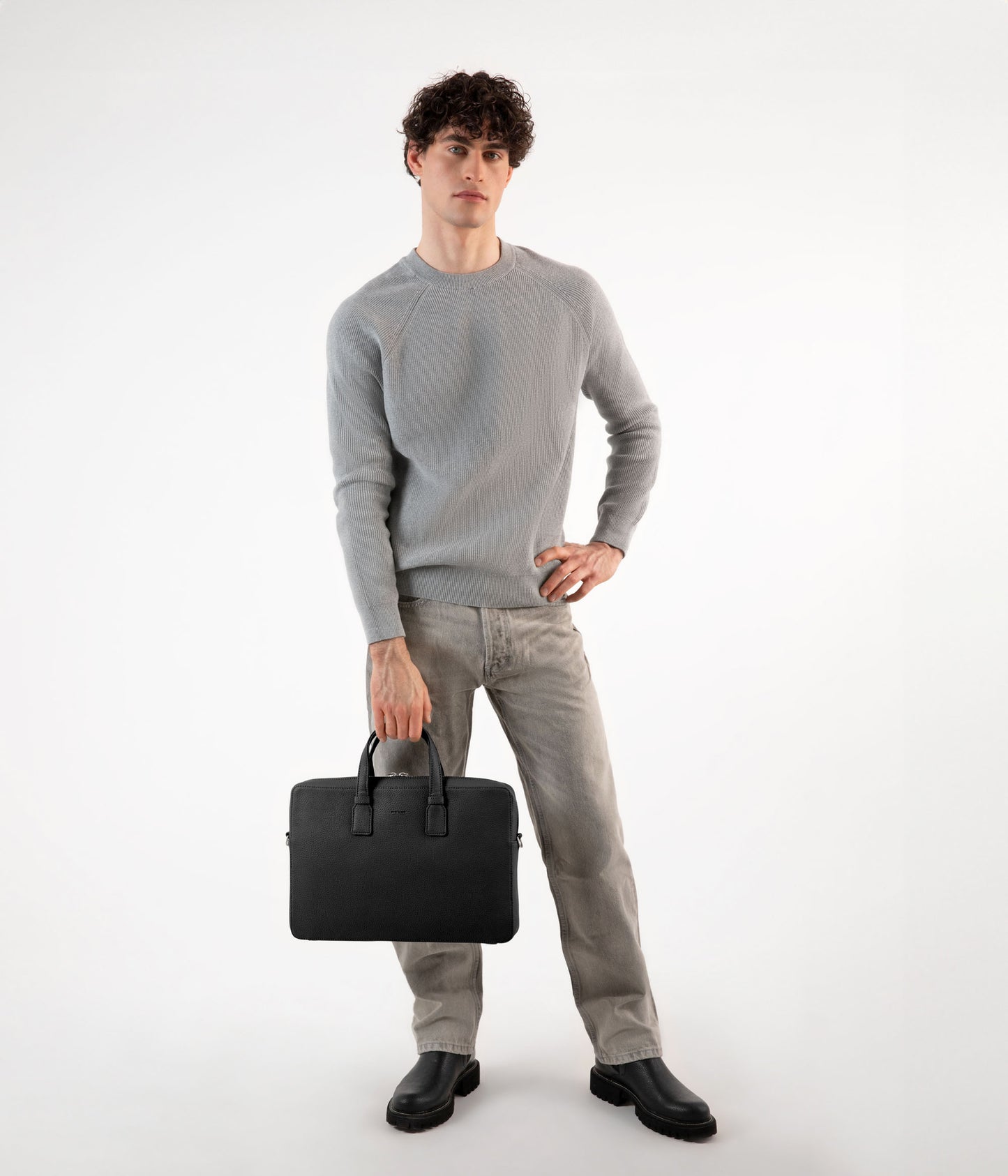 BELEM Vegan Briefcase - Grain | Color: Black - variant::black