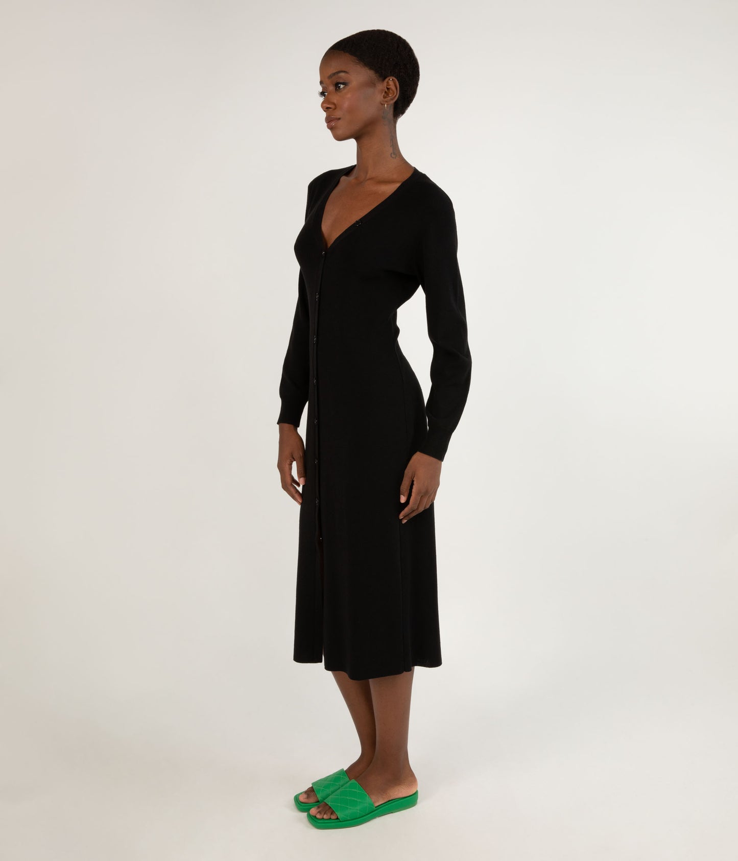 FRANEK Long sleeve button front longline cardigan | Color: Green - variant::sage
