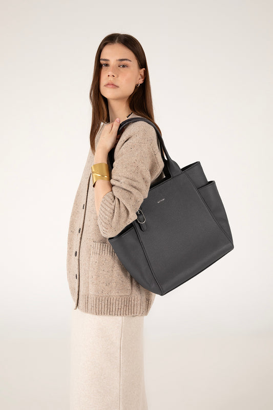 IONA Vegan Tote Bag - Grain | Color: Black - variant::black