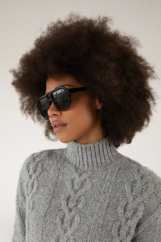 LIVY Aviator Style Recycled Sunglasses | Color: Black - variant::black