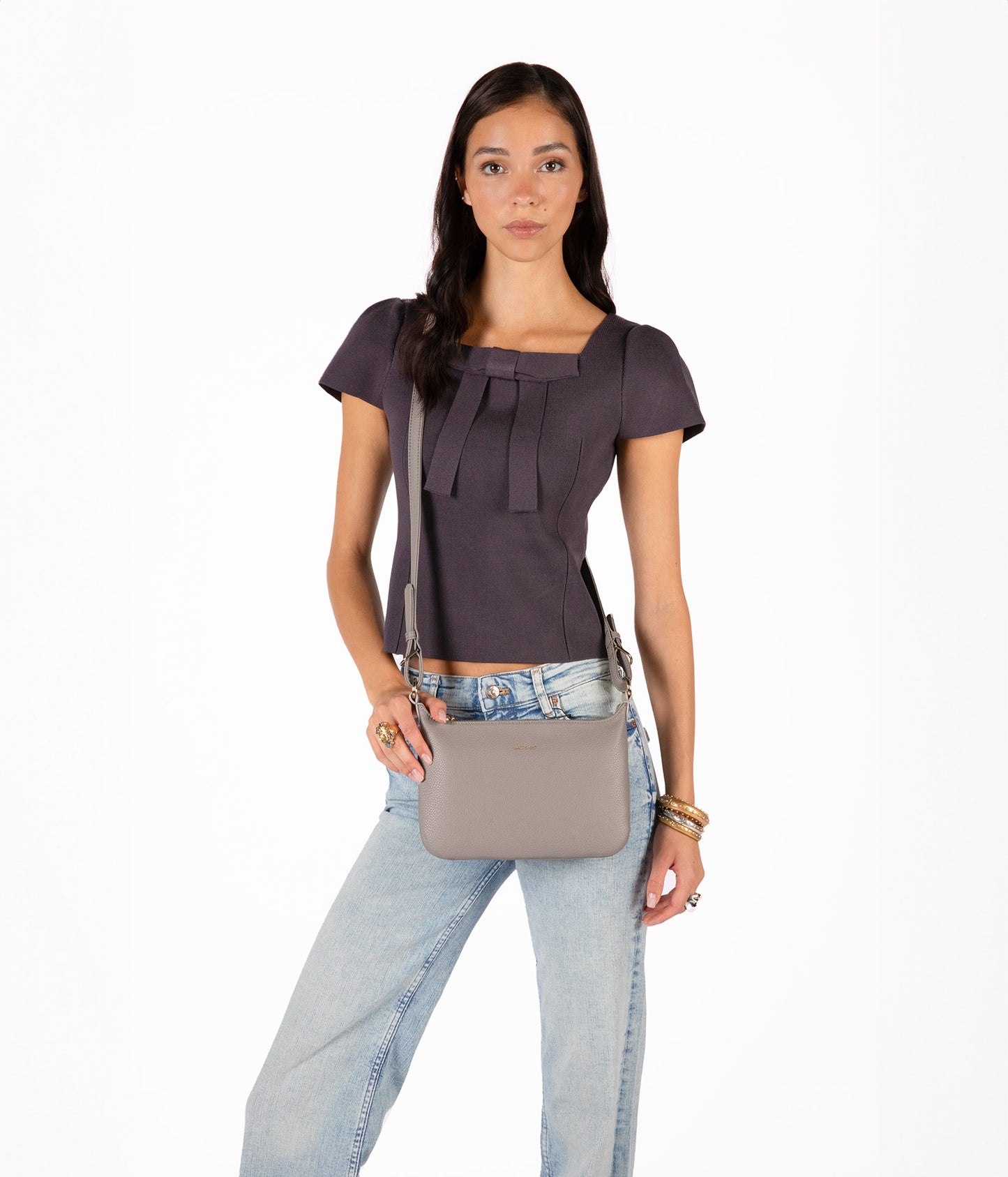 JINA Vegan Shoulder Bag - Grain | Color: Black - variant::black
