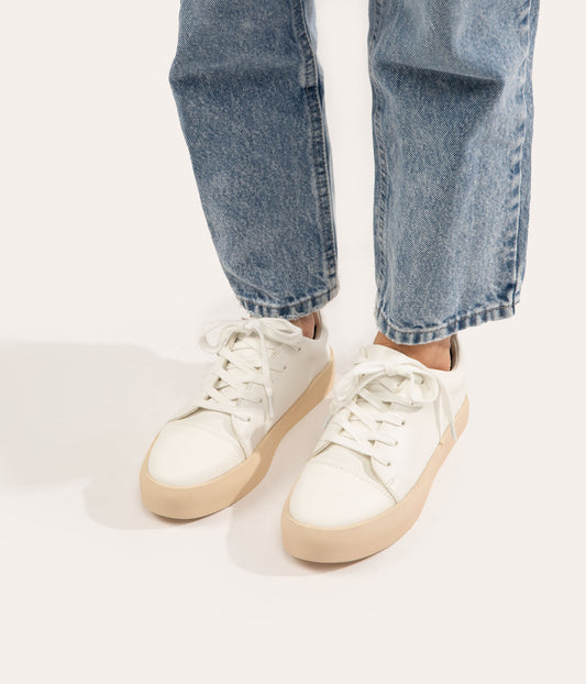 MARCI Women's Vegan Sneakers | Color: White, Green - variant::whigre