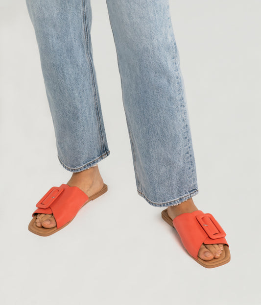CYNDIE Women's Vegan Flat Sandals | Color: Red - variant::fleur